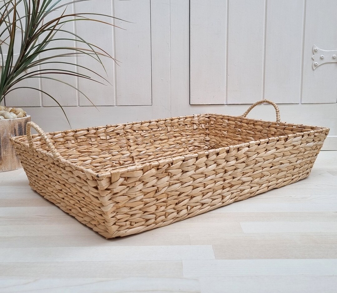 Rectangular Wicker Tray With Handles Shallow Wicker Basket Etsy Australia