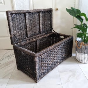 Large Rectangular Wicker Basket, Lidded Wicker Trunk