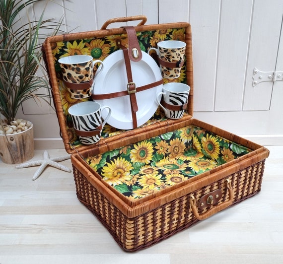 Vintage Wicker 'Sunflower' Picnic Basket, Picnic … - image 6