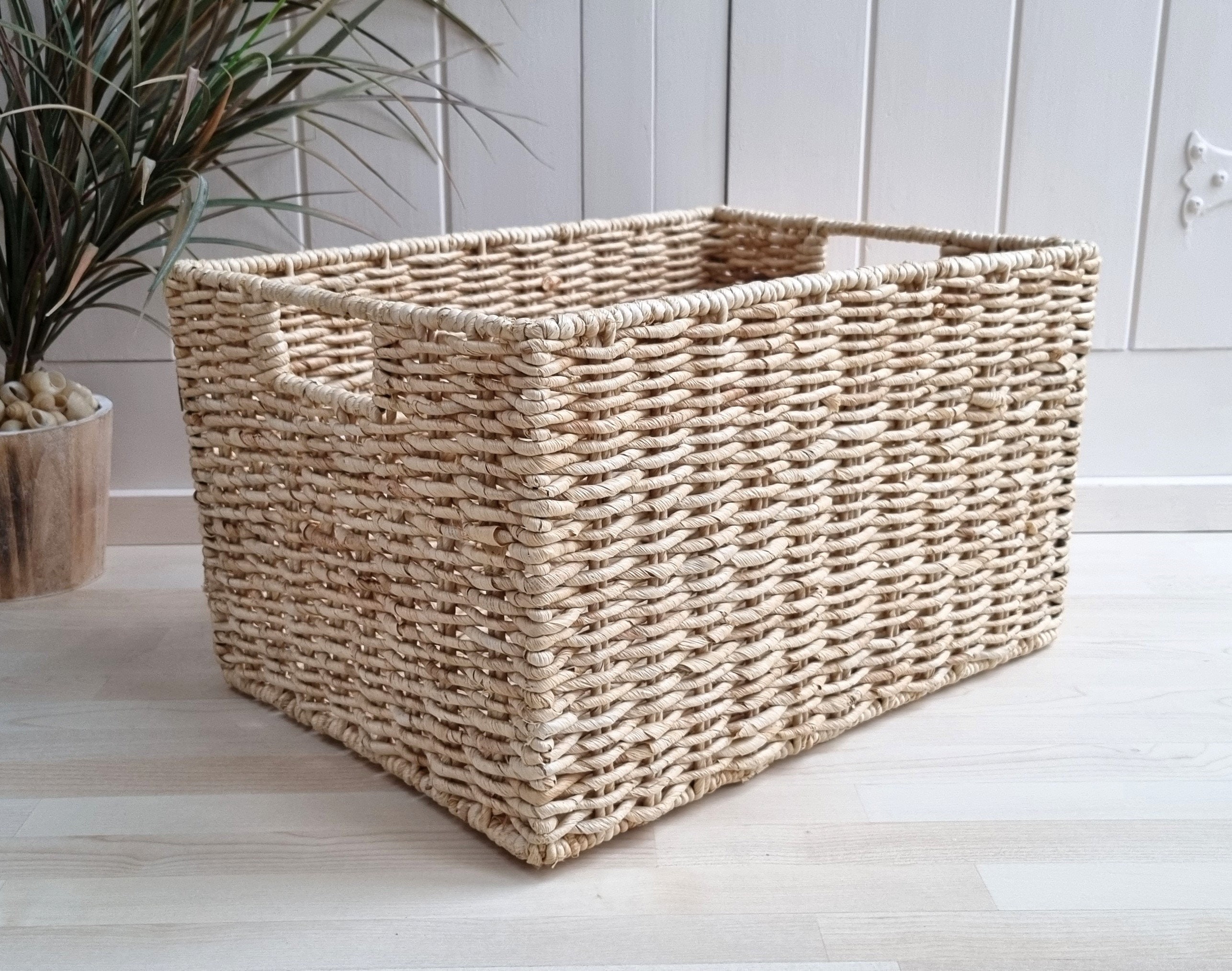 Large rectangular wicker storage baskets deals
