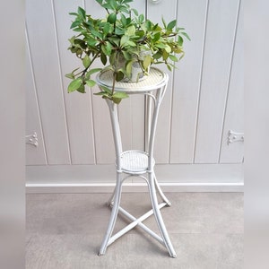 Vintage 2 Tier Bamboo Plant Table, White Bamboo Planter, Bamboo Plant Stand, Coastal Decor, Bohemian Decor
