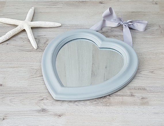 Lovely vintage heart shaped mirror, Wood, Grey, Romantic, Hearts, Country style,