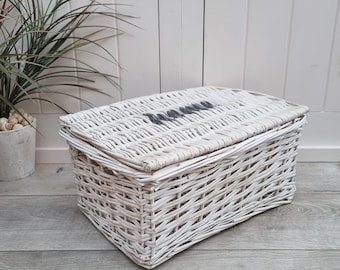 White Wicker Basket, Wicker Basket with Lid, Lidded Basket for Storage, Wicker Basket, Wicker Home Decor, Coastal Decor