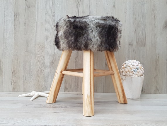 Faux fur wood stool deals