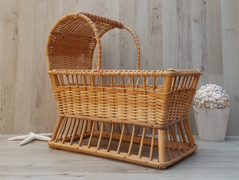Vintage Wicker Doll's Cradle Wicker Doll Crib Rattan Etsy