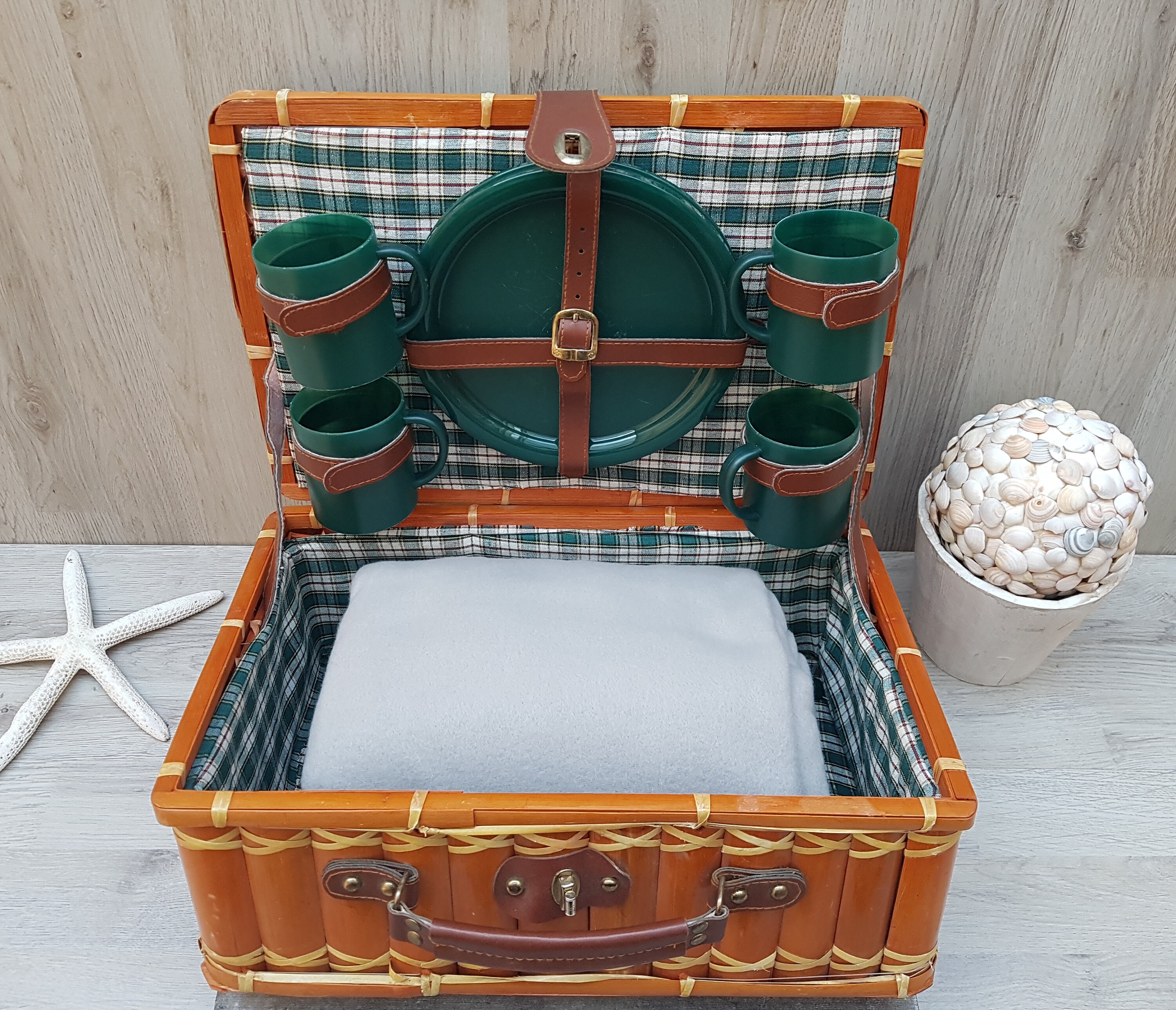 Vintage Bamboo Picnic Basket Wicker Bamboo Case Rattan Etsy