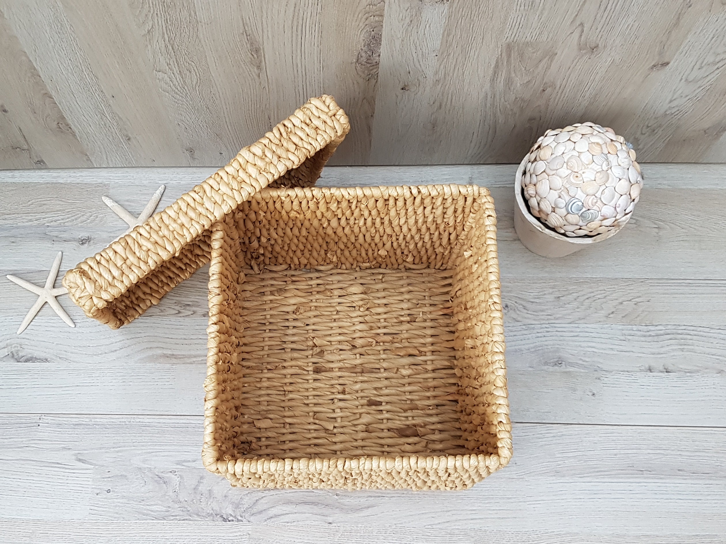 Vintage Wicker Lidded Basket Square Wicker Basket With Lid Etsy Canada