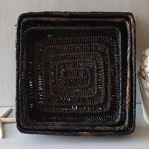 3 Wicker Wall Baskets, Square Nesting Baskets, Decorative Wicker Basket, Shallow Basket, Coastal Decor, Bohemian Decor, Beach House Decor image 3