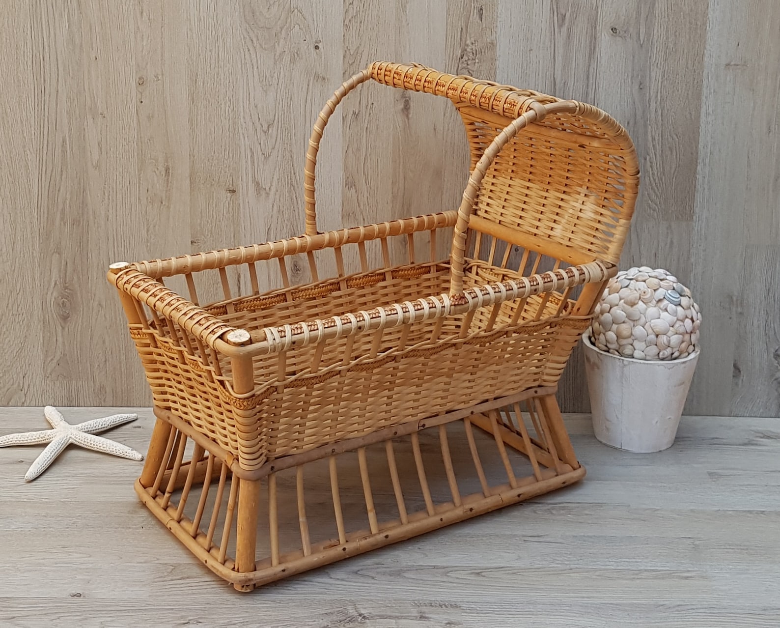 Vintage Wicker Doll's Cradle Wicker Doll Crib Rattan Etsy