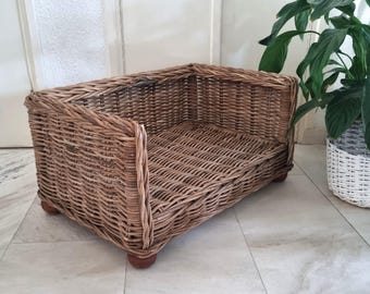 Vintage Wicker Dog Bed, Large Handwoven Rattan Pet Basket