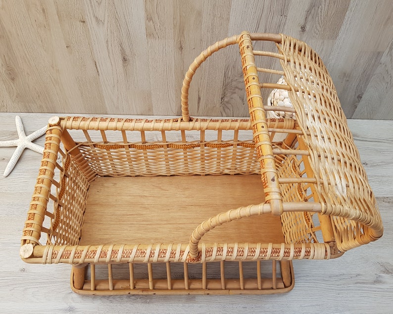 Vintage Wicker Doll's Cradle Wicker Doll Crib Rattan Etsy