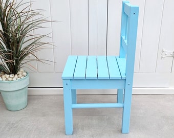 Vintage Blue Toddler Chair, Wooden Child's Seat, Kids Room Decor, Plant Stand, Coastal Decor