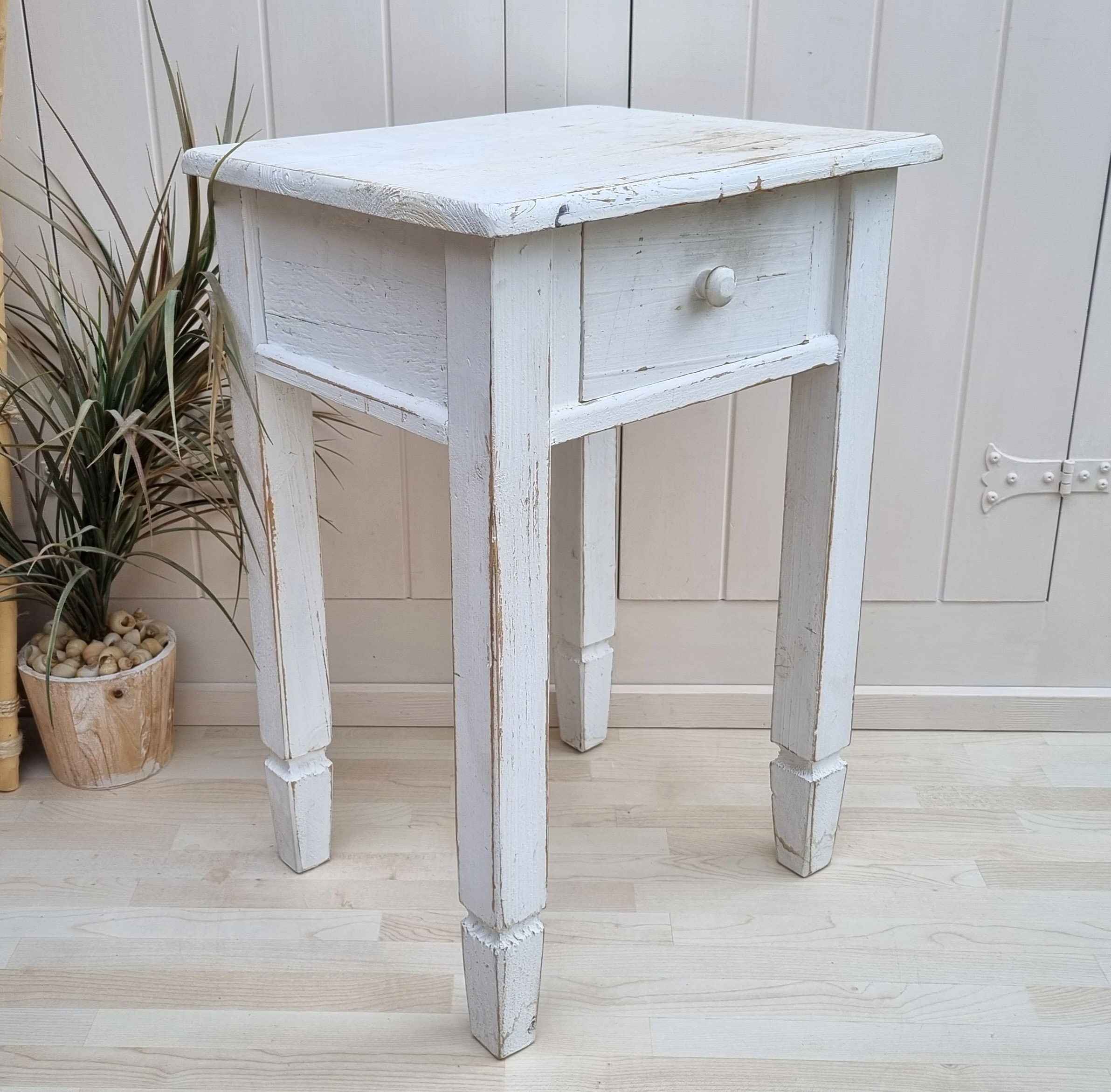 Distressed White Wooden Side Table Rustic White End Table Rustic