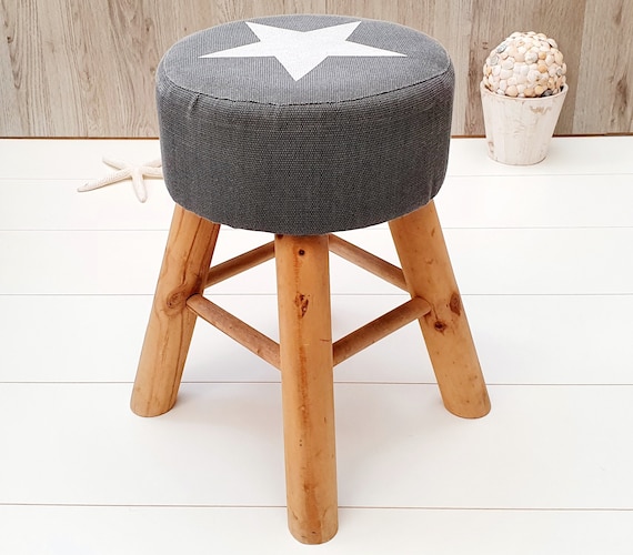 Vintage Upholstered Stool star Wooden Foot Stool Coastal Stool