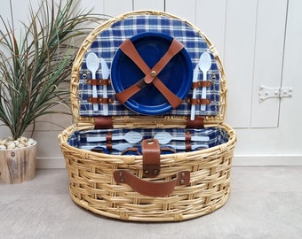 Cestino da picnic in vimini vintage, cesto, cestino da picnic a forma di conchiglia, cestino da picnic completo, arredamento casa colonica, arredamento costiero
