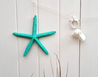 Coastal Garland, Starfish and White Shell Garland, Turquoise, Beach Wedding Decor, Beach House, Coastal Decor, Seashells