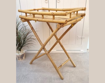 Vintage Bamboo Table Tray, Folding Tray Table, Bamboo Butler tray, Side Table, Coastal Decor, Tropical Decor