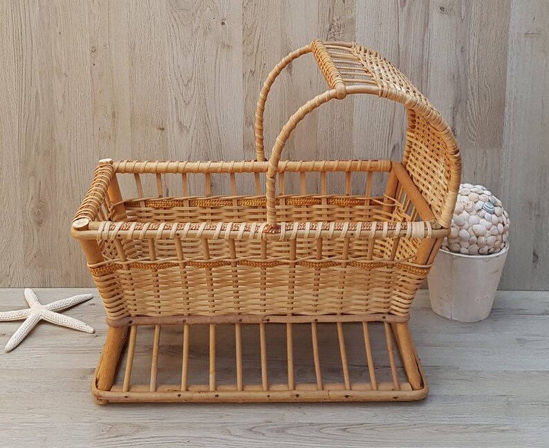 Vintage Wicker Doll's Cradle Wicker Doll Crib Rattan Etsy