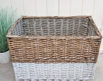 Large Vintage Wicker Basket, Laundry & Blanket Basket