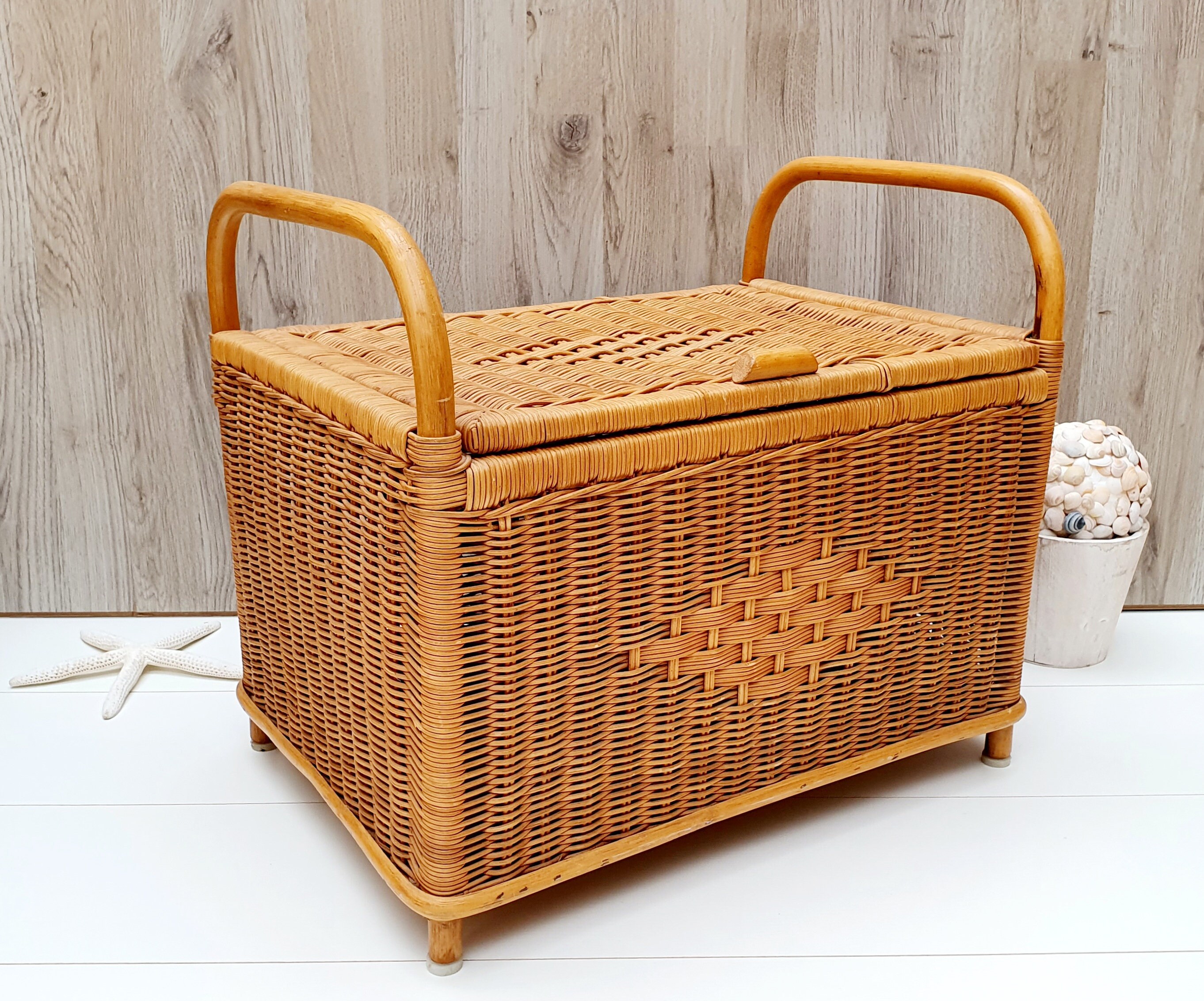 Vintage Großer Korb aus Korb mit Bambus Rattan Box zur | Etsy