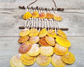 Yellow shell Hanger, Shell Wall Decor, SeaShell Wind Chime
