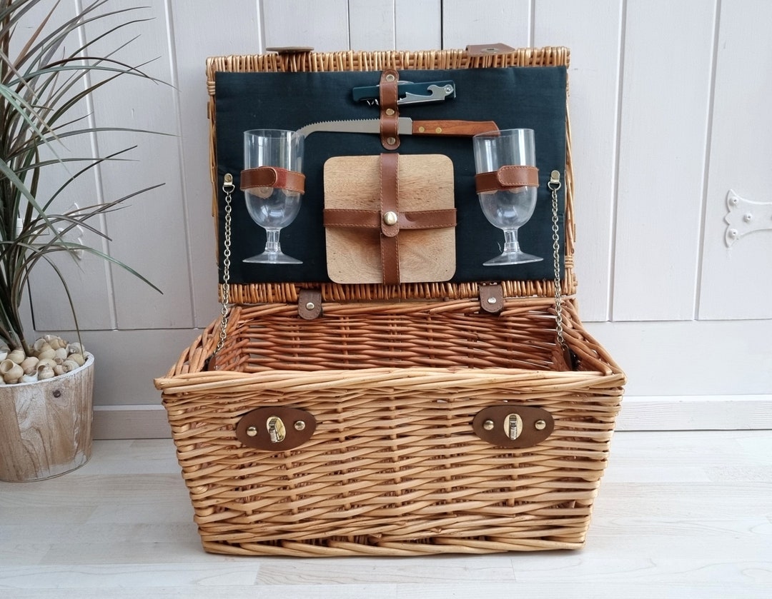Vintage Wicker Picnic Basket Wine and Cheese Picnic Basket Etsy