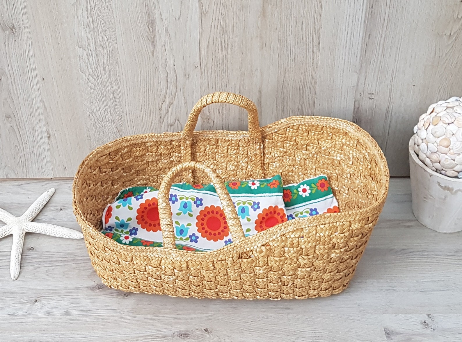 Vintage Wicker Moses Basket With Bedding Wicker Doll Crib Etsy