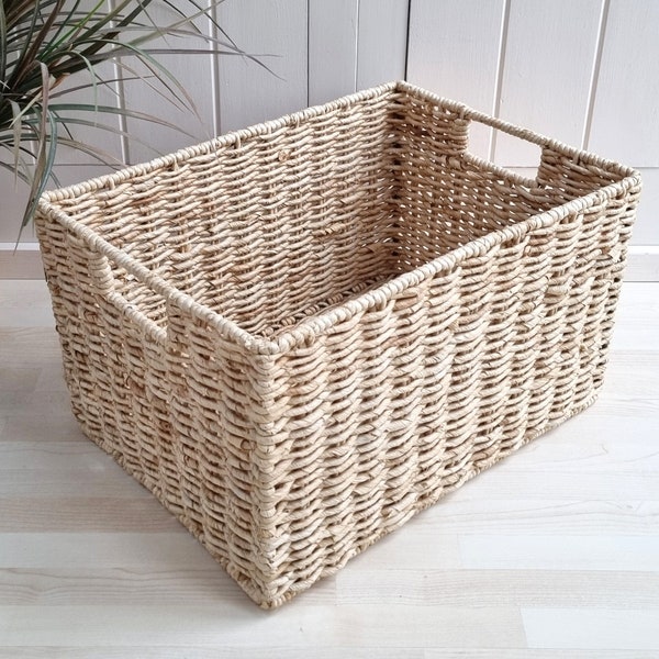 Rectangular Wicker Basket, Storage Basket, Sturdy, Wicker Home Decor, Decorative Basket, Coastal Decor, Beach House Decor