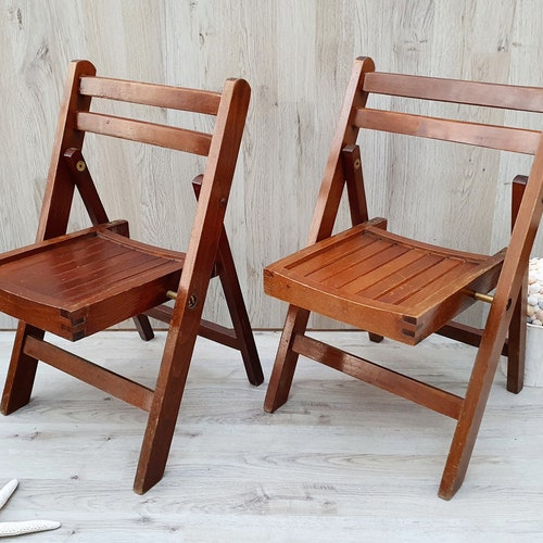 2 Vintage Teak Wood Folding Toddler Chairs, Wooden Children's Chair, Child's Seat, Childs Room Decor, Coastal shops Decor, Farm House Decor