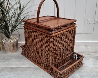 Wicker and Bamboo Picnic Basket, Picnic Basket for 2, Picnic Hamper, Coastal Decor, Farmhouse Decor