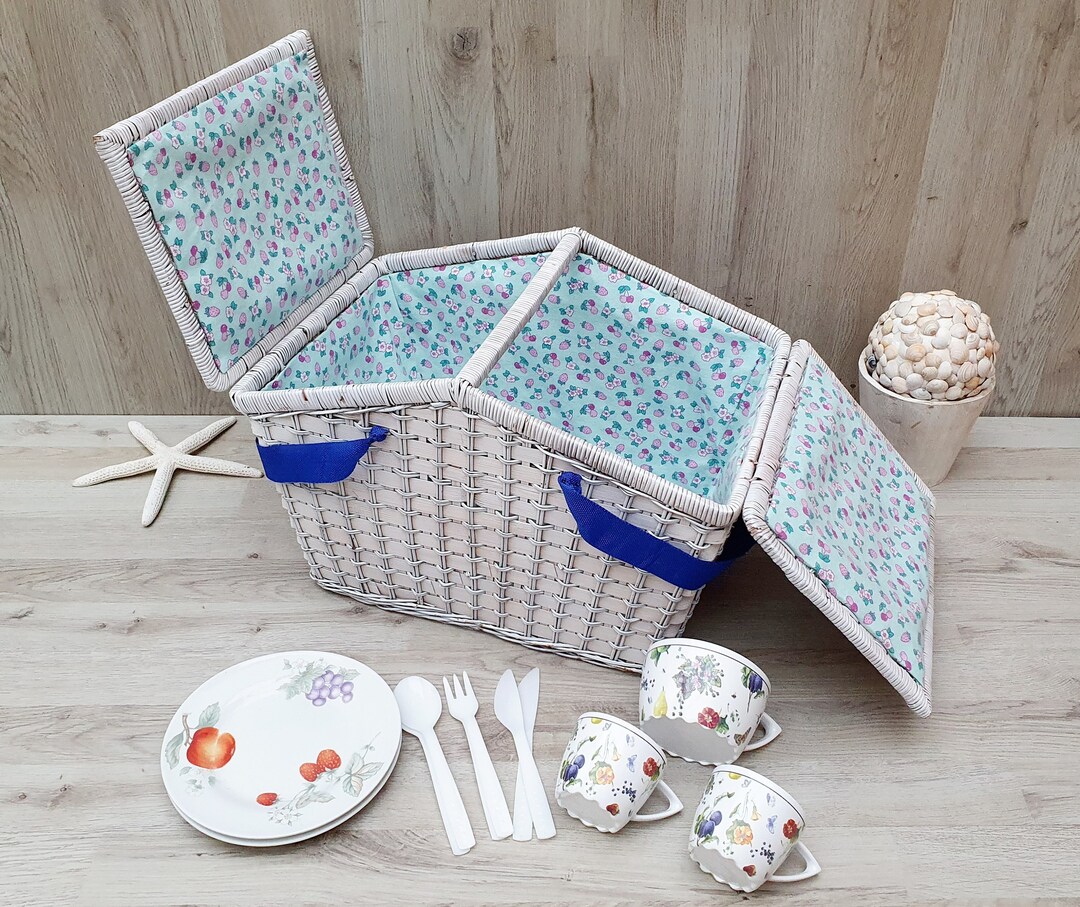 Romantic Picnic Basket White Wicker Picnic Basket Wine and Etsy