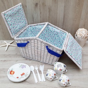 Romantic Picnic Basket, White Wicker Picnic Basket, Wine and Cheese Picnic, Picnic Basket for 2, Hamper