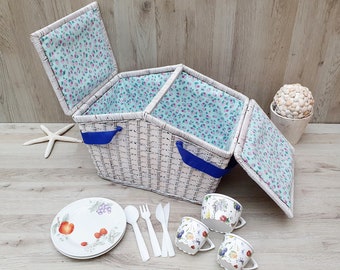 Cestino da picnic romantico, cestino da picnic in vimini bianco, picnic con vino e formaggio, cestino da picnic per 2, cesto
