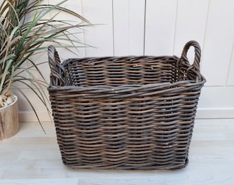 Rectangular Wicker Basket with 2 Handles, Wicker Magazine Holder, Storage Basket, Decorative Basket, Coastal Decor, Beach House Decor