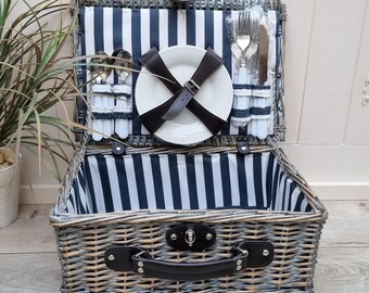 Vintage British 'Amberley' Picnic Basket w original China