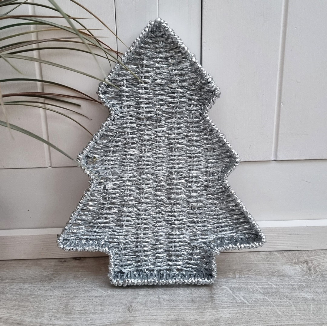 Silver Christmas Tree Wicker Basket, Christmas Decoration, Wicker Tray