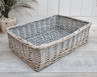 Rectangular Old Gray Wicker Basket, Wicker Magazine Holder, Storage Basket, Wicker Home Decor, Decorative Basket, Coastal Decor,Beach House
