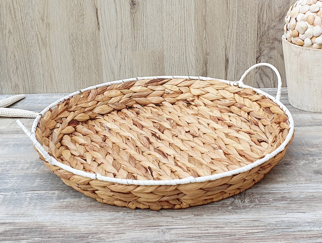 Vintage Round Wicker Tray Decorative Waterhyacinth Wicker Etsy