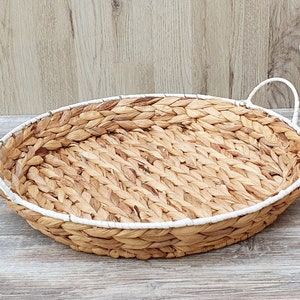 Vintage Round Wicker Tray, Decorative Waterhyacinth Wicker Tray, Coffee Tray, Coastal Decor, Farmhouse Decor
