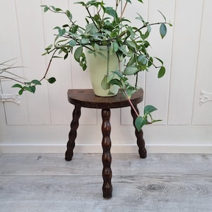 Bobbin Tripod Stool, Three Legged Stool, Solid Wood Stool, Rustic Stool, Plant Table, Plant Stand, Lamp Table, Farmhouse Decor