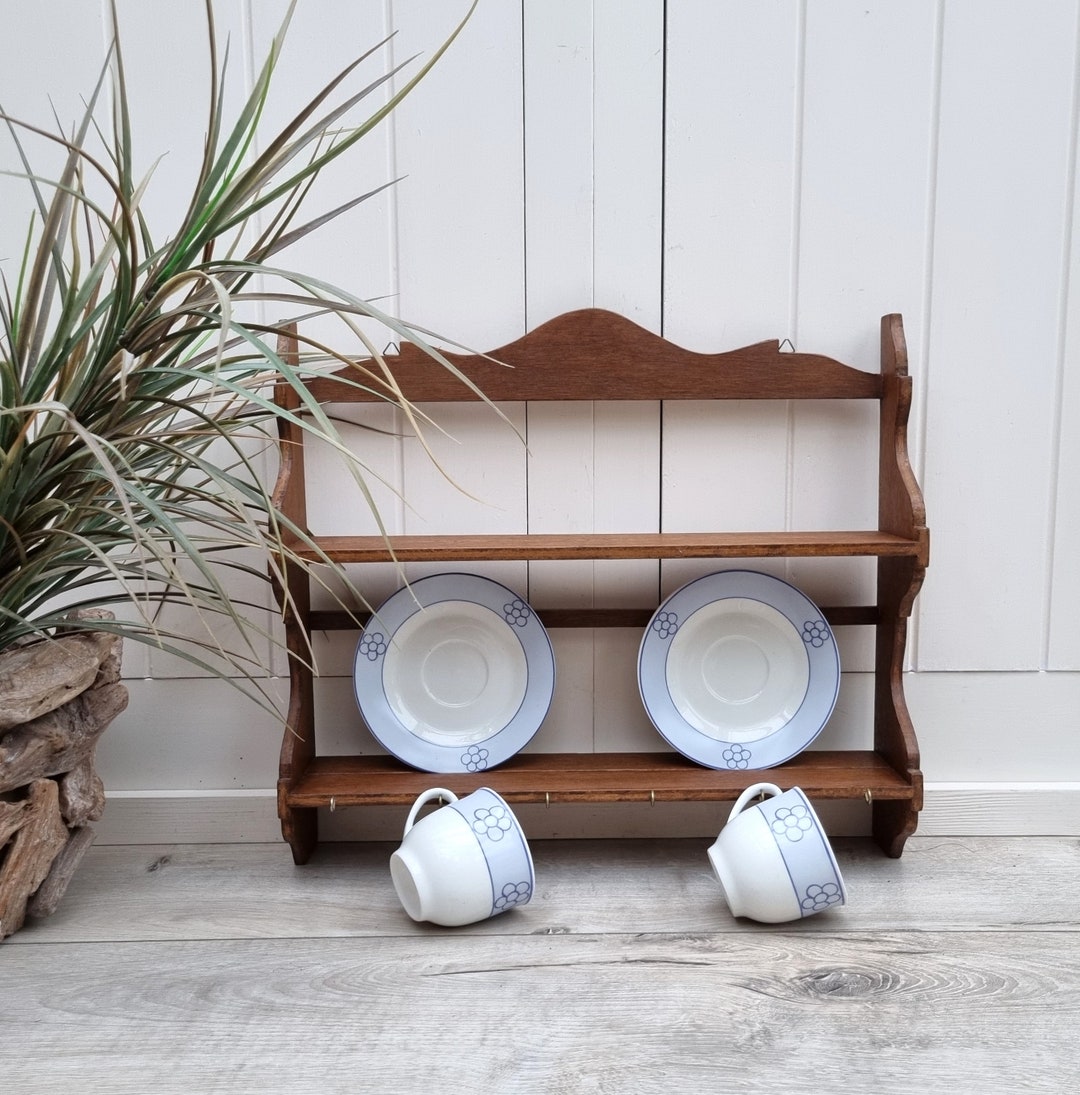 Vintage Plate Rack, Wooden Plate Rack, 2 Shelf Plate Rack, Display ...