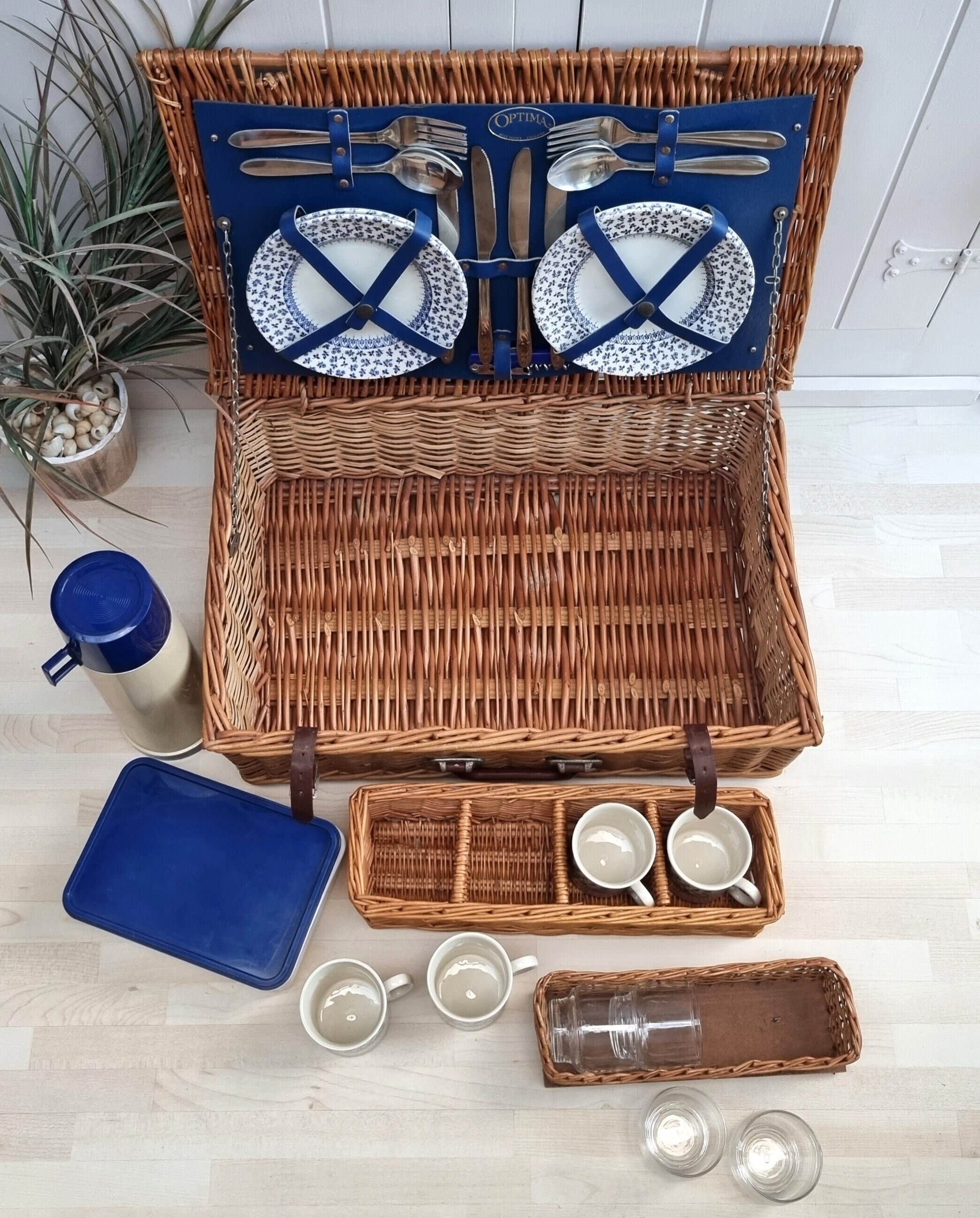 Vintage British 'optima' Picnic Basket With Original Etsy