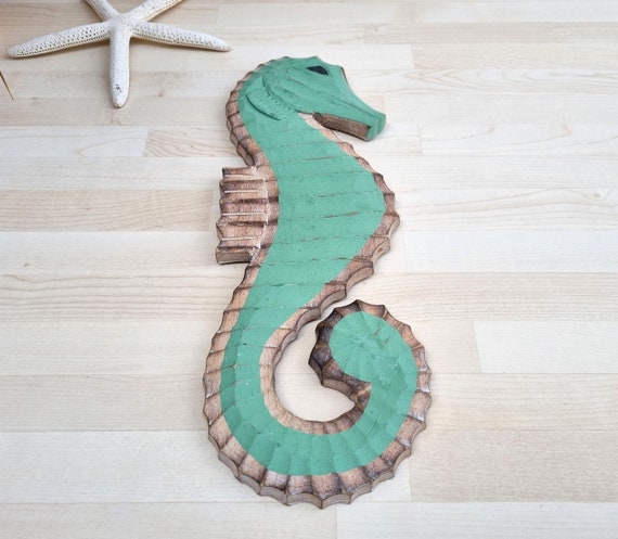 seahorse decor products for sale | eBay Vintage Coastal Seahorse Wall Decor Green and Yellow 18 Inch main image 2