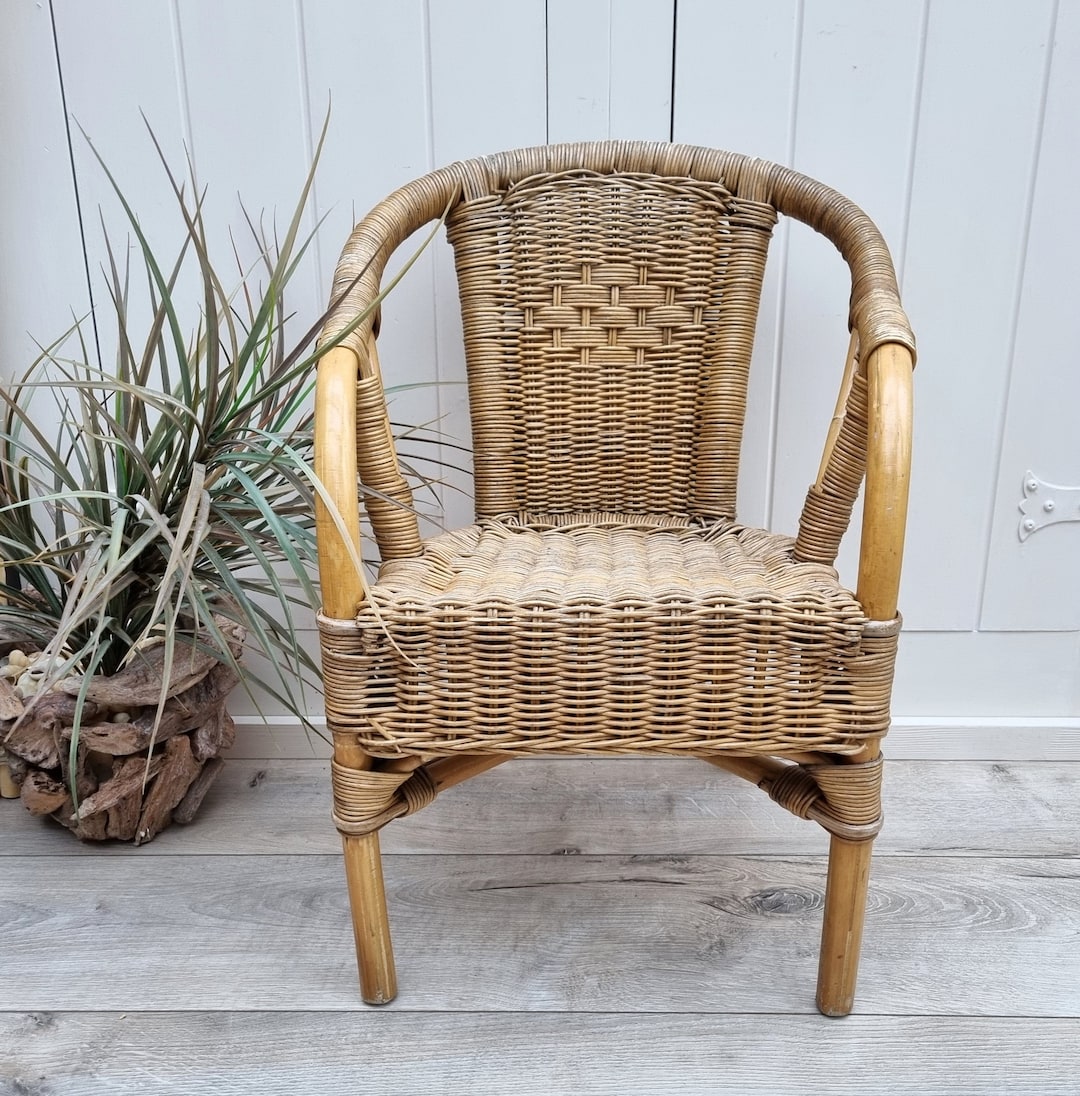Vintage Wicker Toddler Chair, Children's Seat, Bamboo Child's Chair ...
