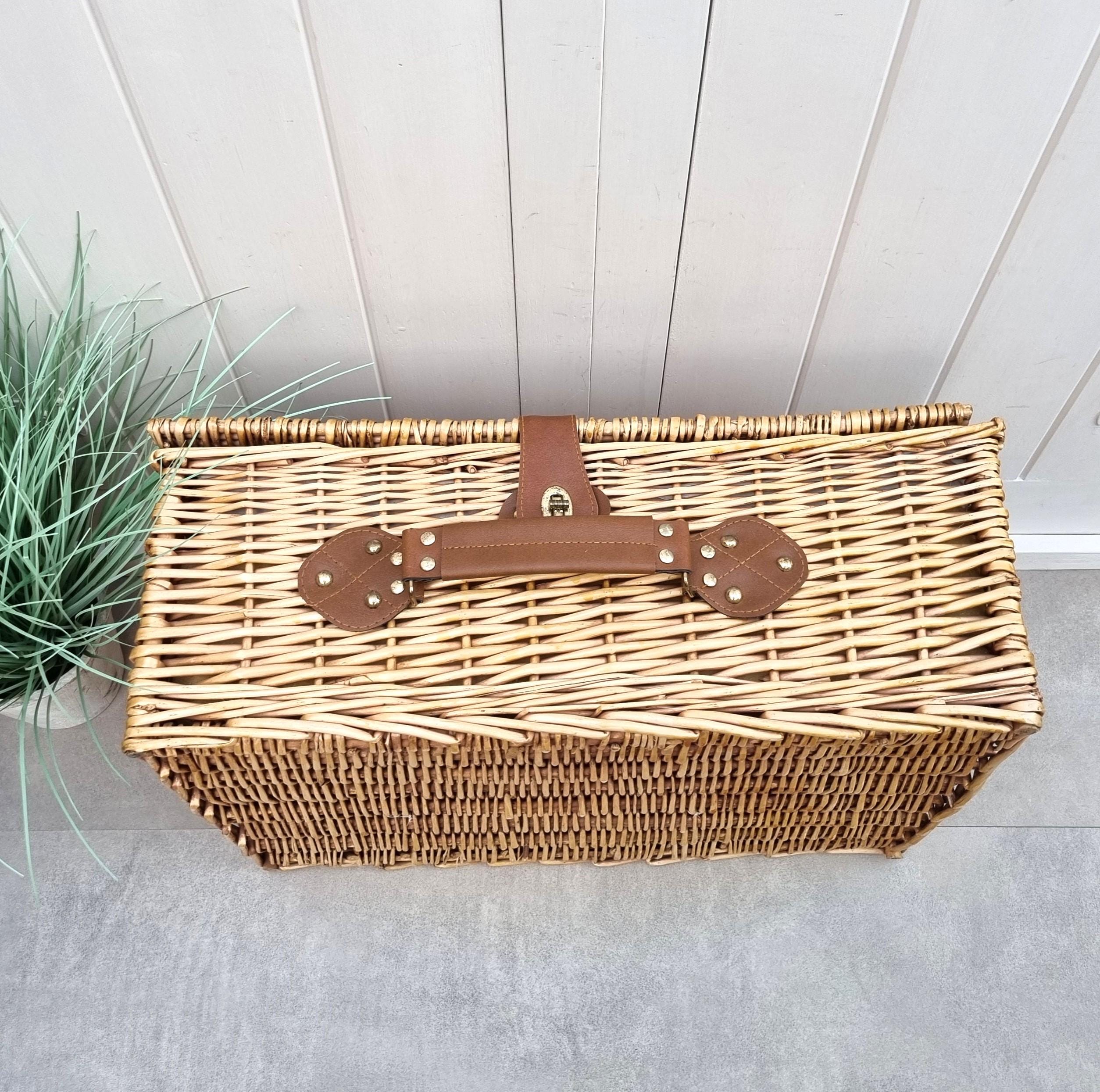 Vintage Wicker Picnic Basket Set With Ceramic Plates & Cutlery - Etsy