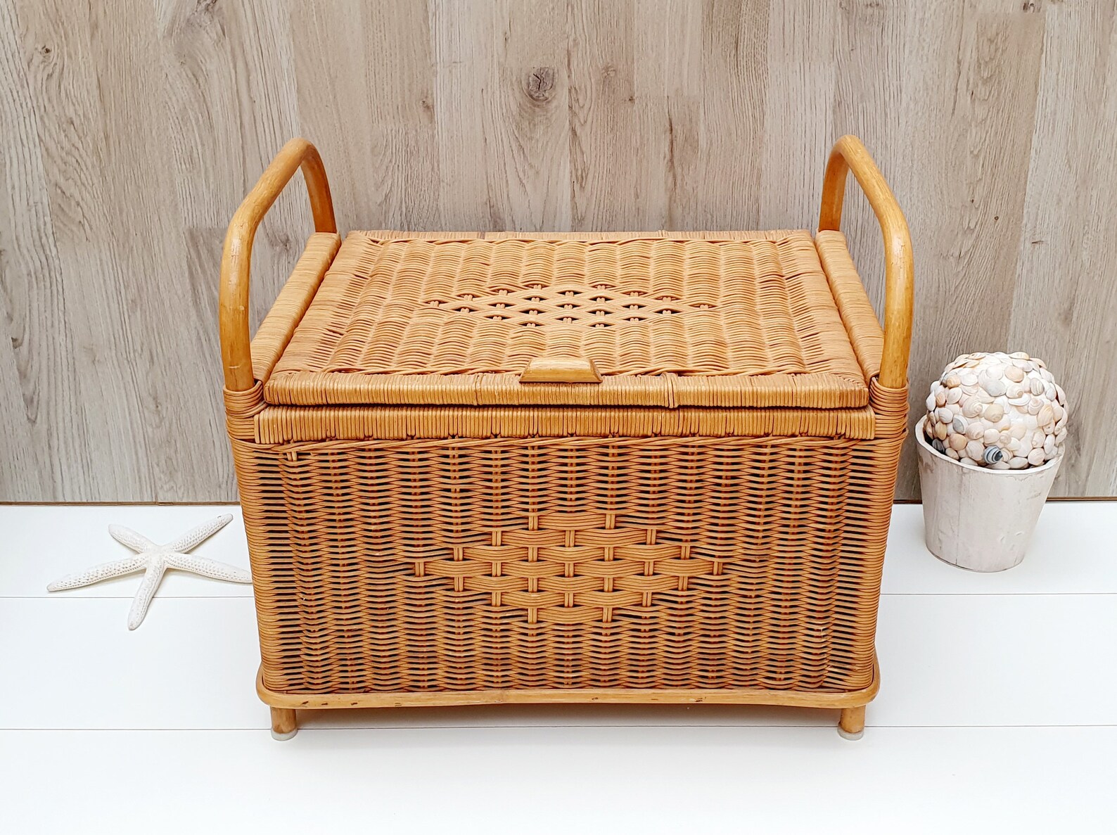 Vintage Großer Korb aus Korb mit Bambus Rattan Box zur | Etsy