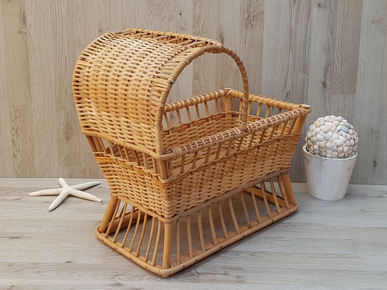 Vintage Wicker Doll's Cradle Wicker Doll Crib Rattan Etsy