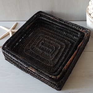 3 Wicker Wall Baskets, Square Nesting Baskets, Decorative Wicker Basket, Shallow Basket, Coastal Decor, Bohemian Decor, Beach House Decor image 5