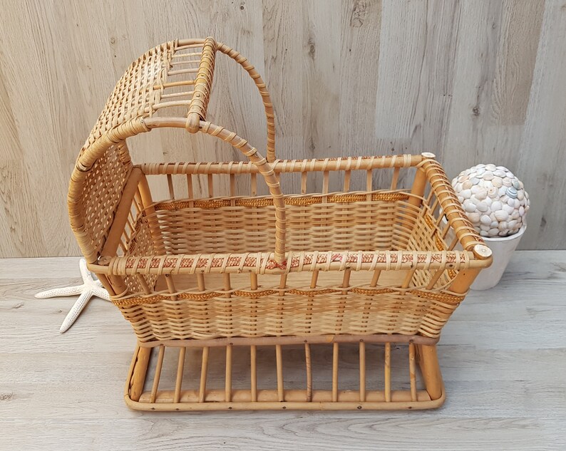 Vintage Wicker Doll's Cradle Wicker Doll Crib Rattan Etsy
