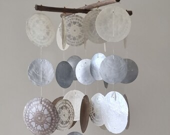 Capiz Shell Wind Chime, Capiz Wall Decor, Coastal Wall Decor, Capiz Shell Mobile, Beach Decor, Coastal Decor